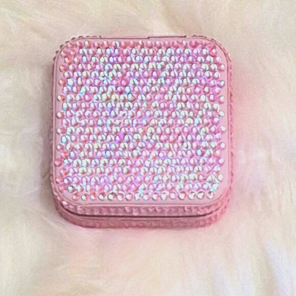 Small Pink Jewelry Box with Dazzling Aurora Pink Rhinestones, Bling, Bedazzle - Picture 4 of 9